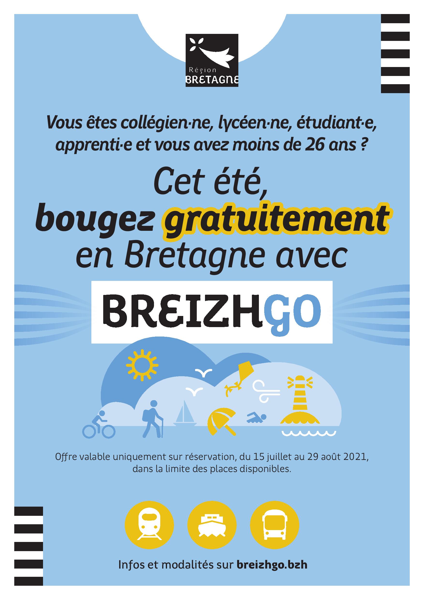 Collégiens, lycéens, apprentis & étudiants de moins de 26 ans : voyagez gratuitement sur l’ensemble du réseau BreizhGo cet été !