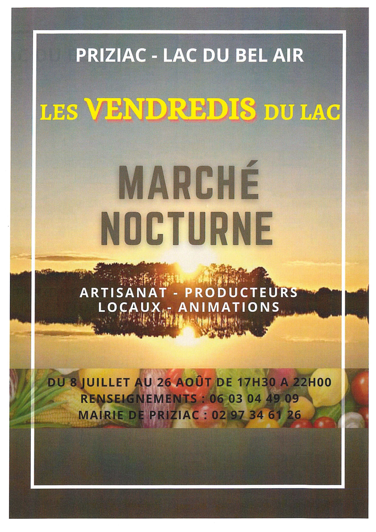 Les vendredis du 08 juillet au 26 août de 17h30 à 22h00 – Marché nocturne PRIZIAC