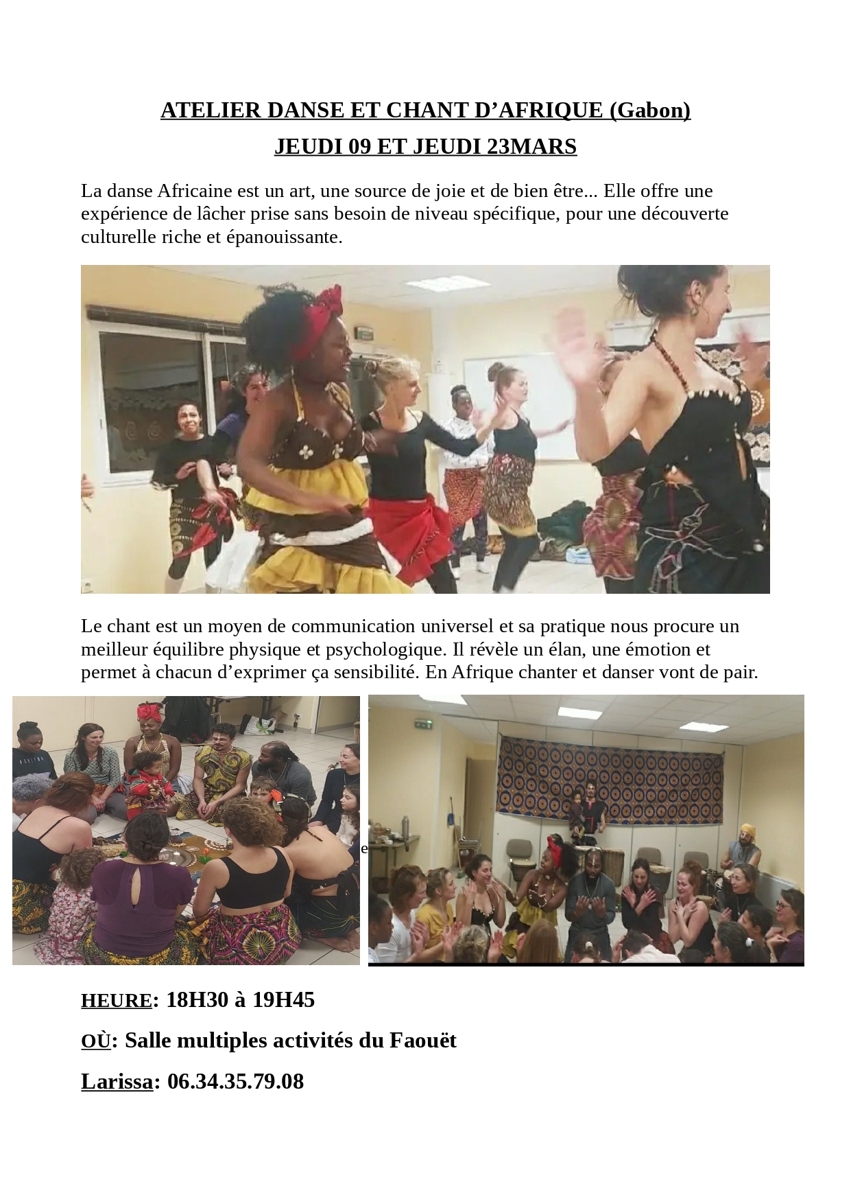 ATELIER DANSE ET CHANT D’AFRIQUE (Gabon)