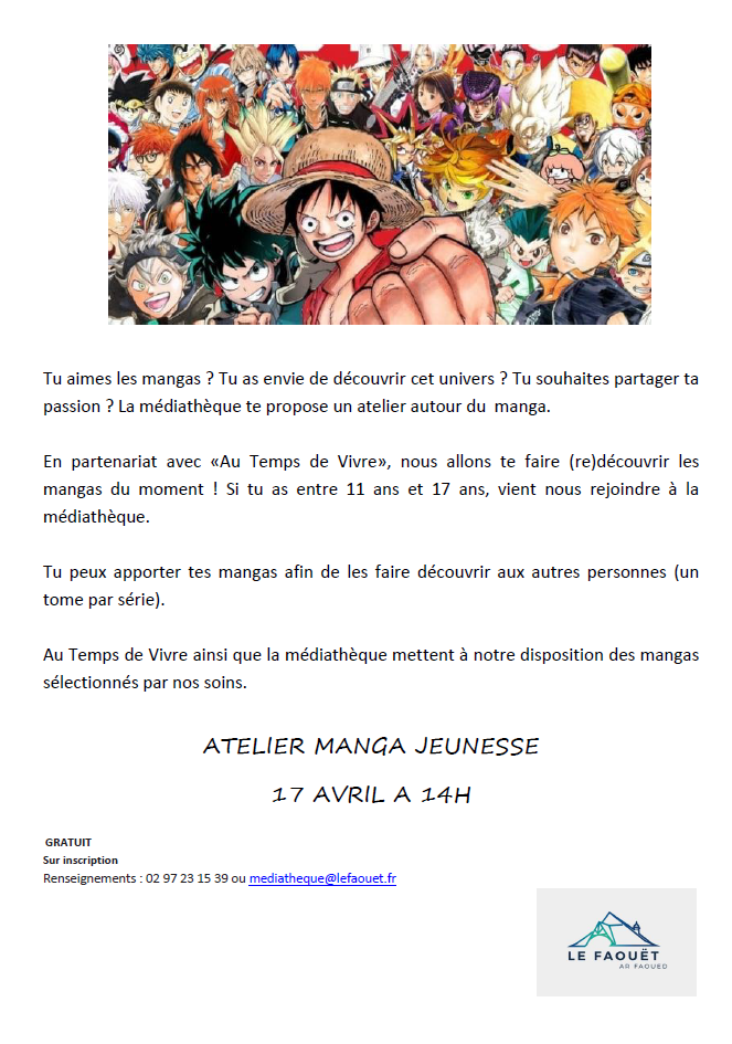 Atelier MANGA JEUNESSE à la Médiathèque !