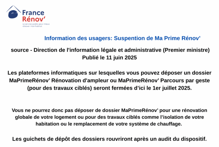 Suspension de Ma Prime Rénov’