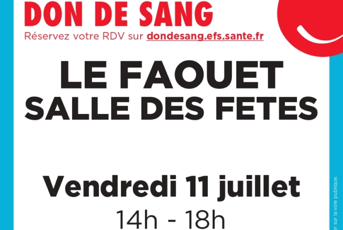 Prochaine collecte don de sang : LE FAOUET – SALLE DES FETES  – VENDREDI 11 JUILLET