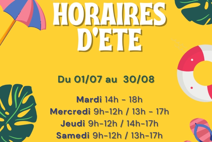 HORAIRES D’ETE A LA MEDIATHEQUE !