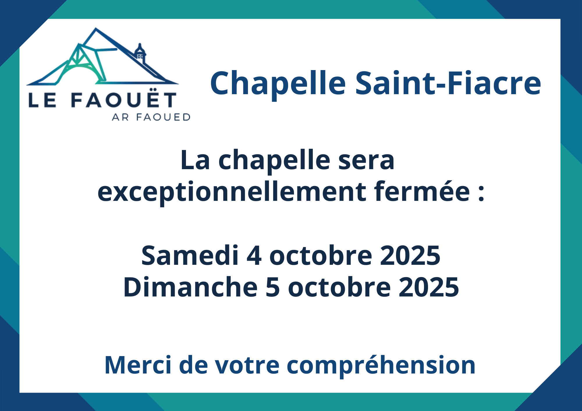 Fermeture exceptionnelle de la Chapelle Saint-Fiacre