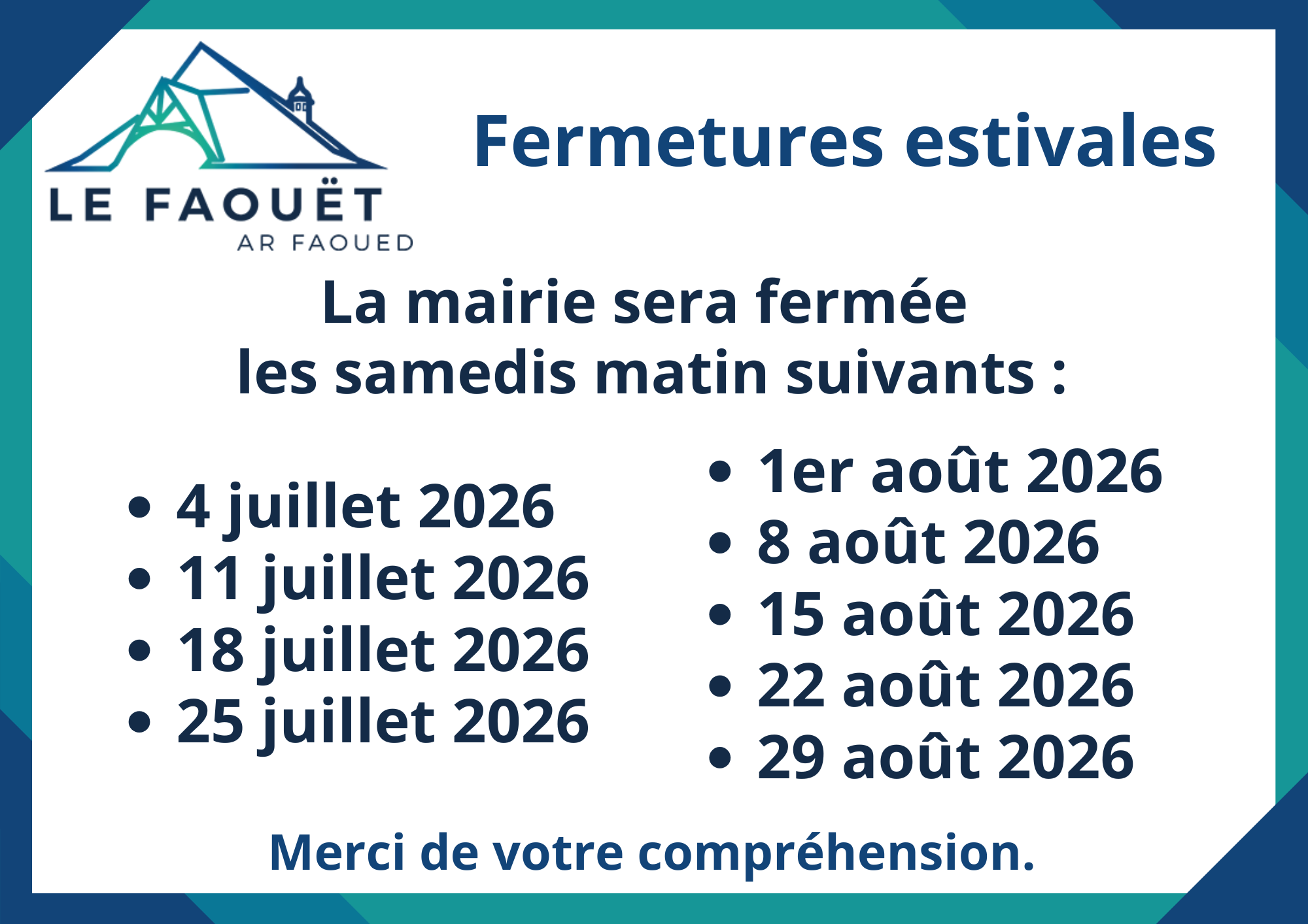 ! FERMETURE EXCEPTIONNELLE DE LA MAIRIE !